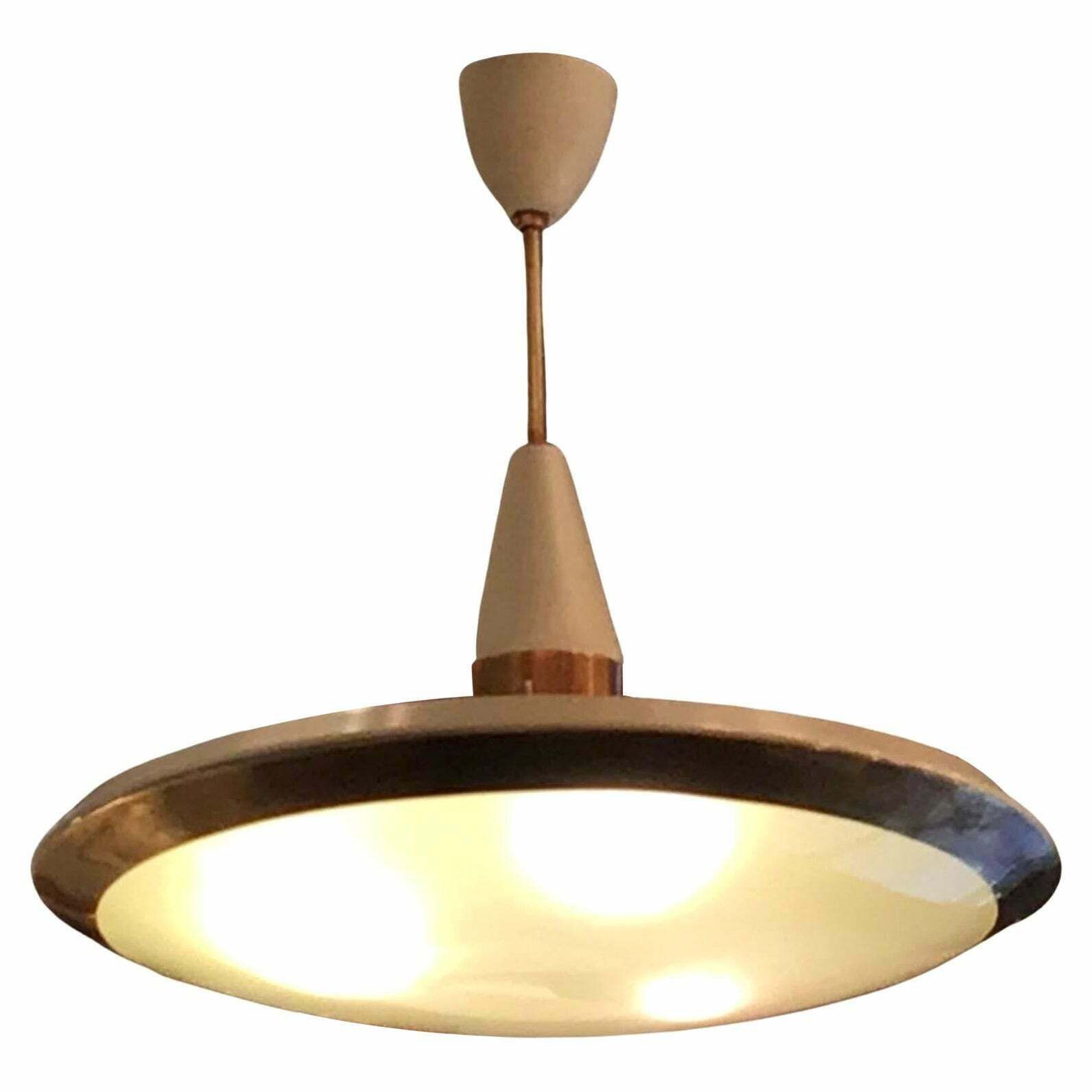 Stilnovo Chandelier Disco Volante Glass Brass 1950 Italy