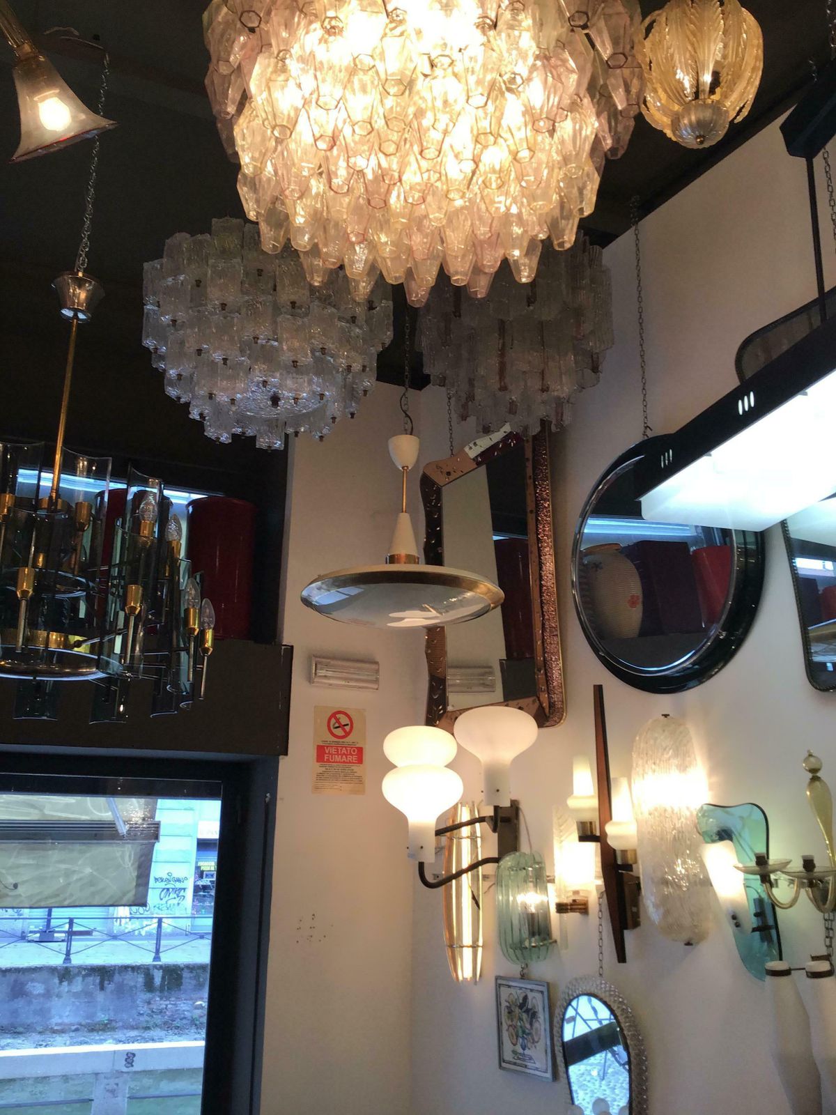 Stilnovo Chandelier Disco Volante Glass Brass 1950 Italy photo vinterior