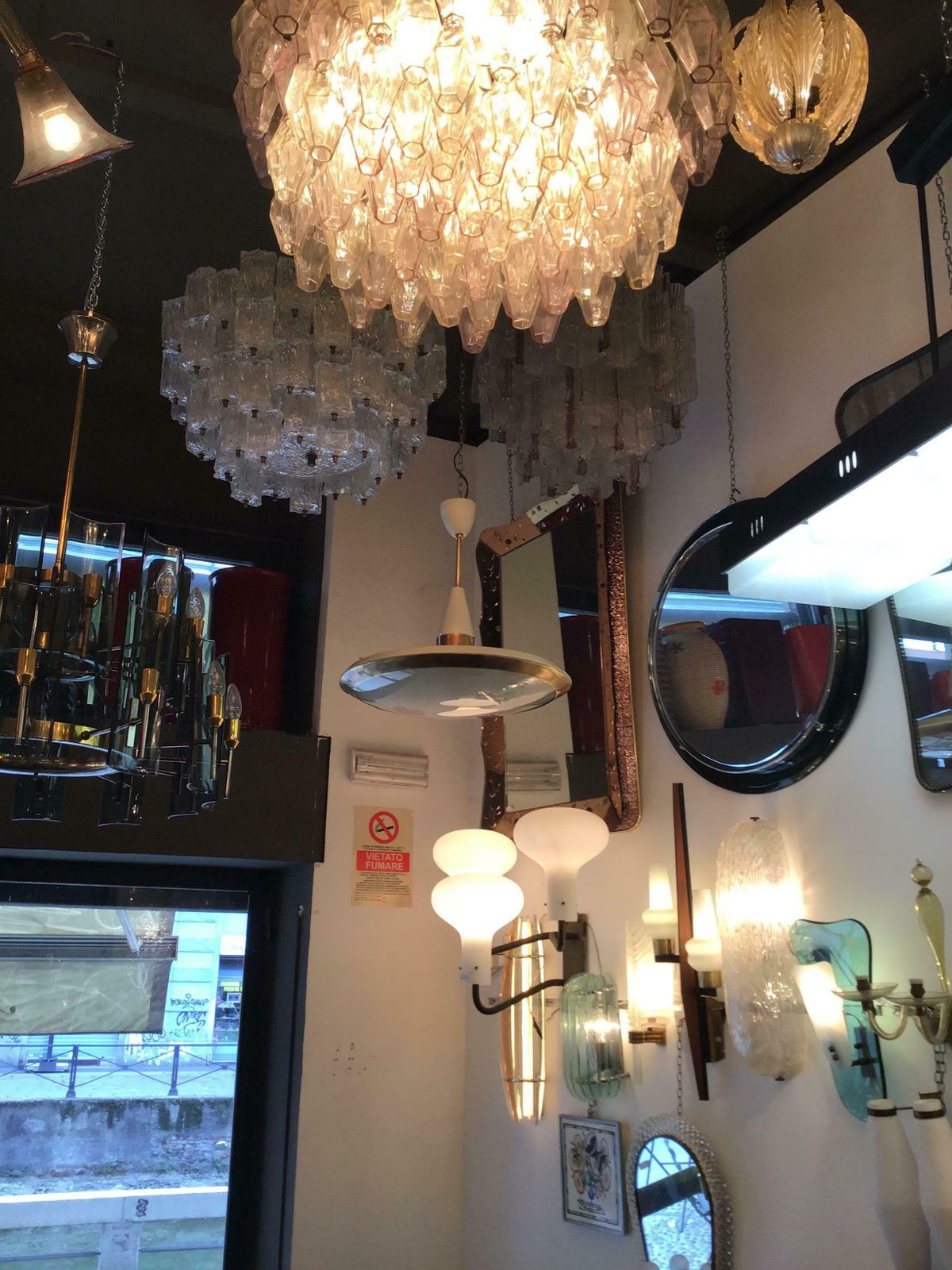 Stilnovo Chandelier Disco Volante Glass Brass 1950 Italy photo vintage