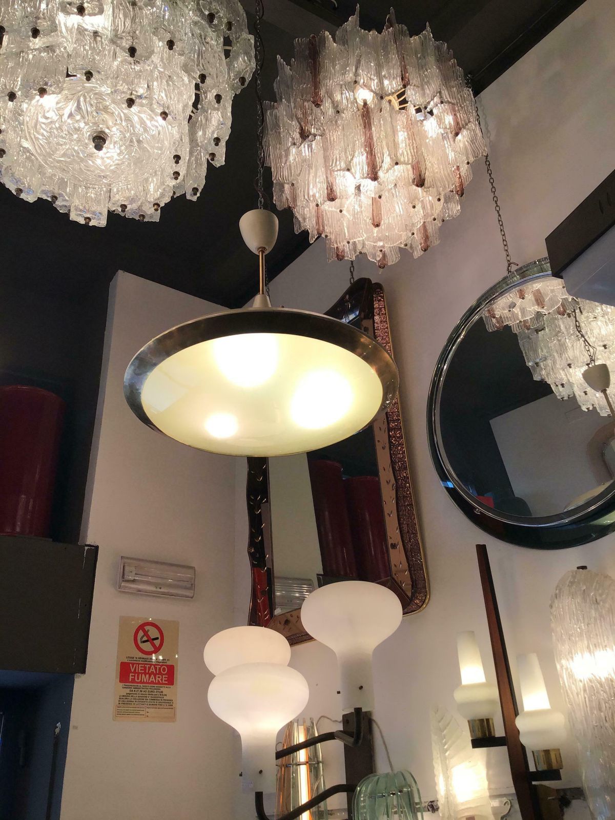 photo vintage Stilnovo Chandelier Disco Volante Glass Brass 1950 Italy