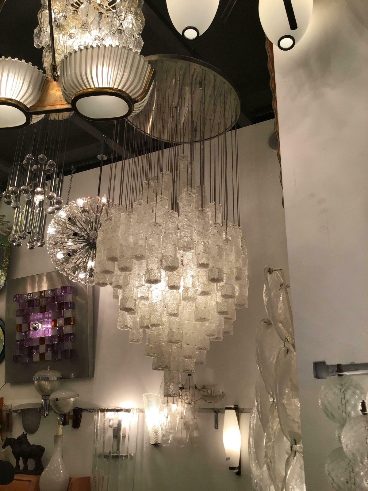 Zero Quattro Chandelier Murano Glass Metal Crome 1970 Italy photo Lighting