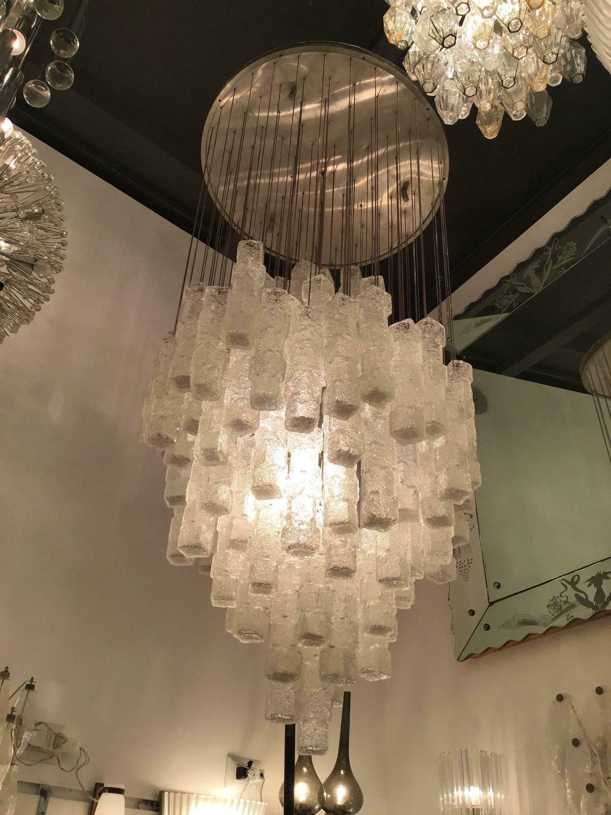 Zero Quattro Chandelier Murano Glass Metal Crome 1970 Italy photo vinterior