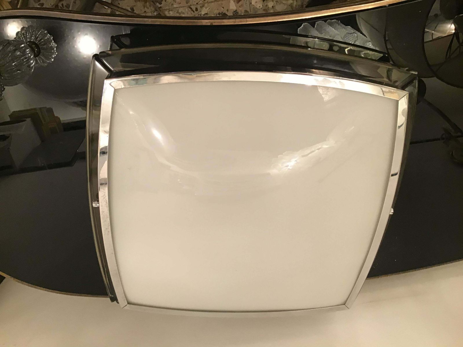 photo furniture Fontana Arte Ceilling Light Glass Metal Crome 1955 Italy