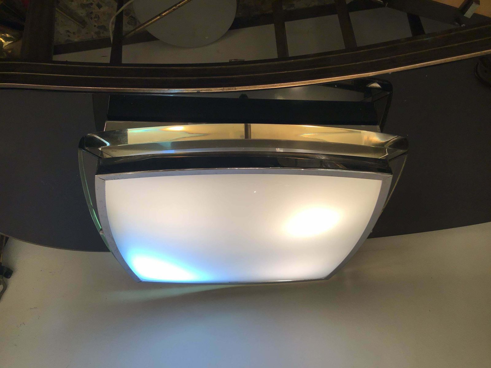 Lighting Fontana Arte Ceilling Light Glass Metal Crome 1955 Italy photo