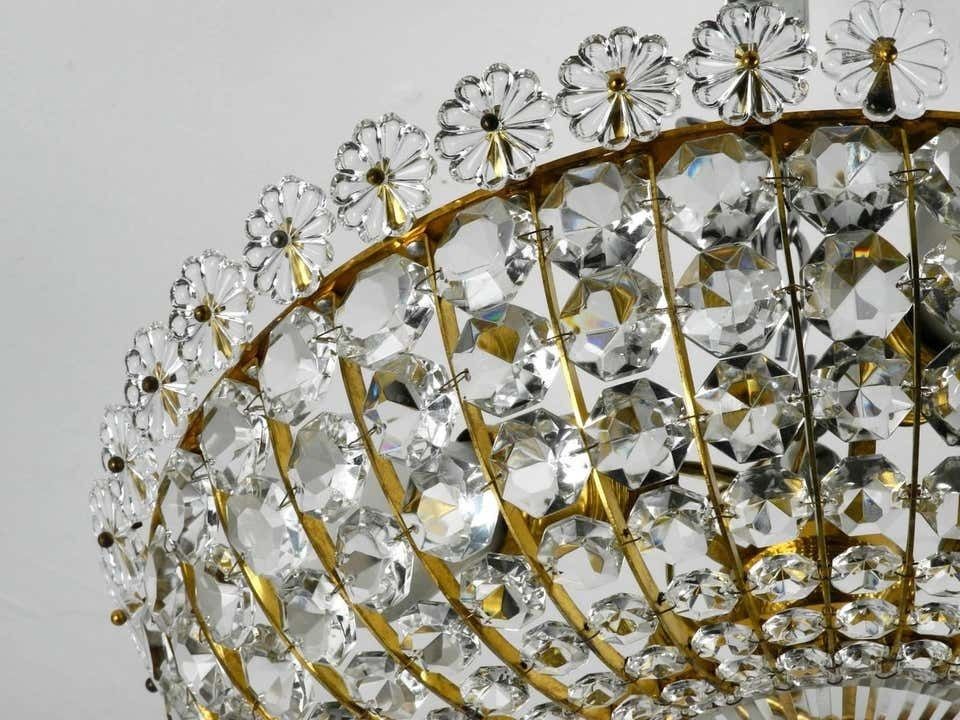 Midcentury Ceiling Lamp With Glass Stones Brass Frame Vereinigten Werkstätten photo vintage