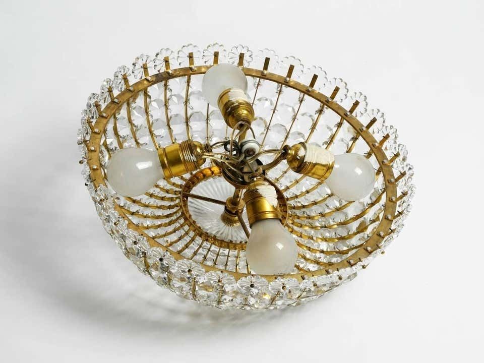 photo for sale Midcentury Ceiling Lamp With Glass Stones Brass Frame Vereinigten Werkstätten