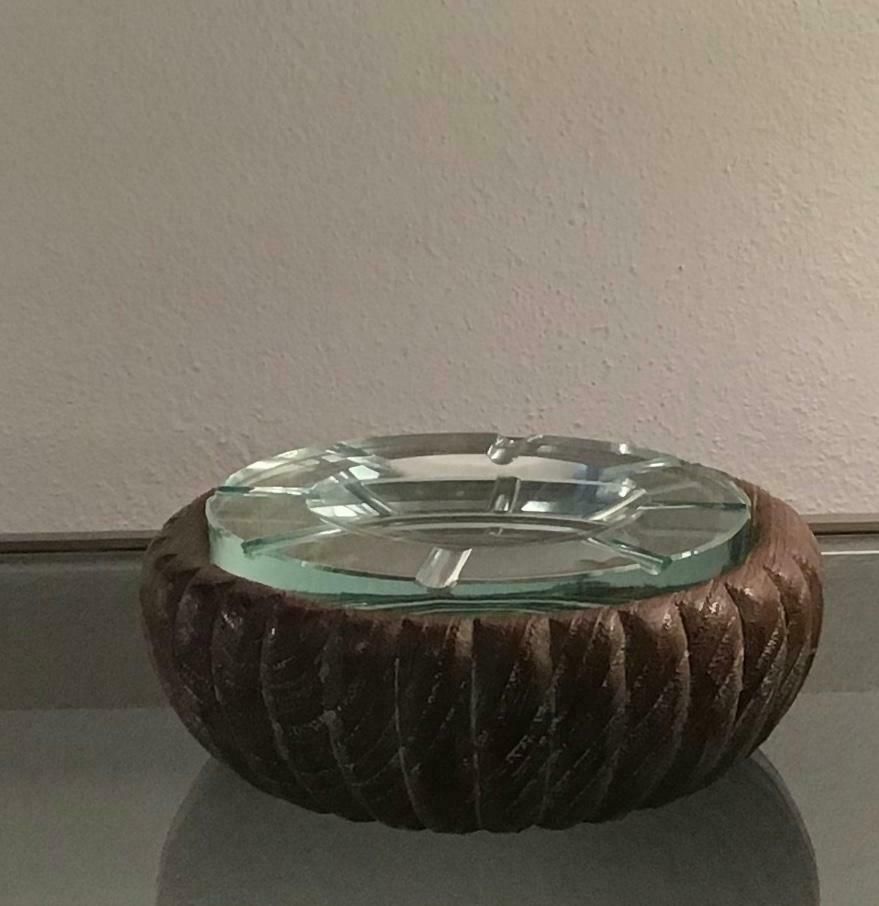 Fontana Arte Box/Empty Pockets/Ashtray Glass Wood, 1950, Italy photo vintage
