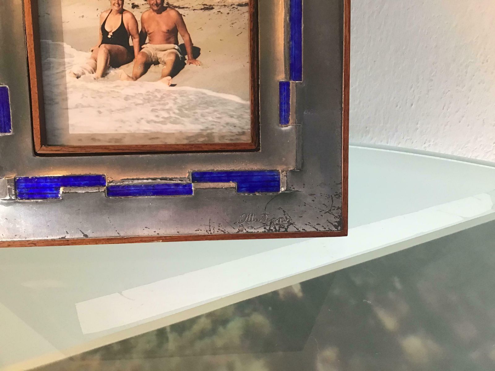 Ottaviani Pucture Frame 925 Silver Enamelled Copper Wood 1960 Italy photo vinterior