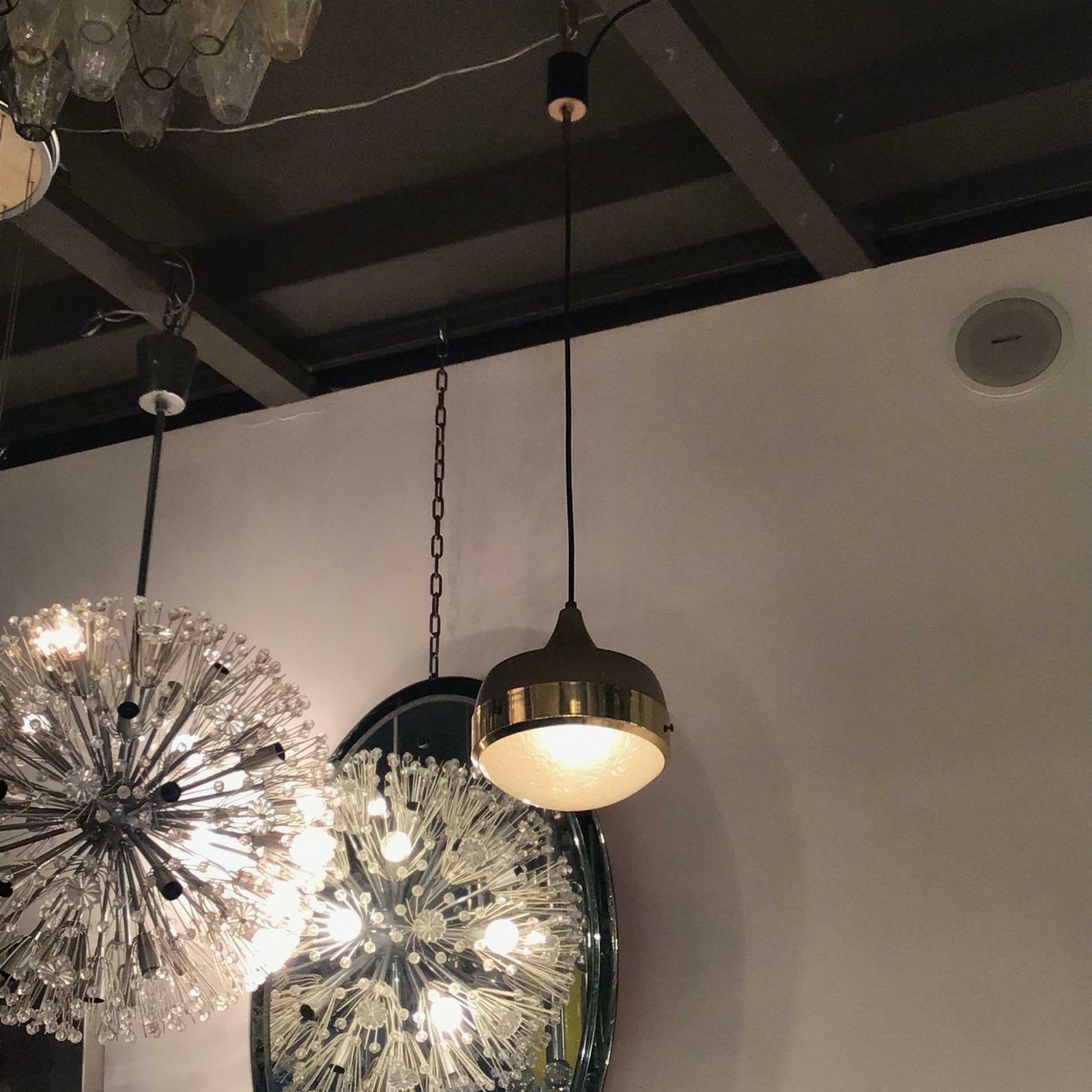 Stilnovo Chandelier Brass Glass Metal, 1960, Italy photo furniture