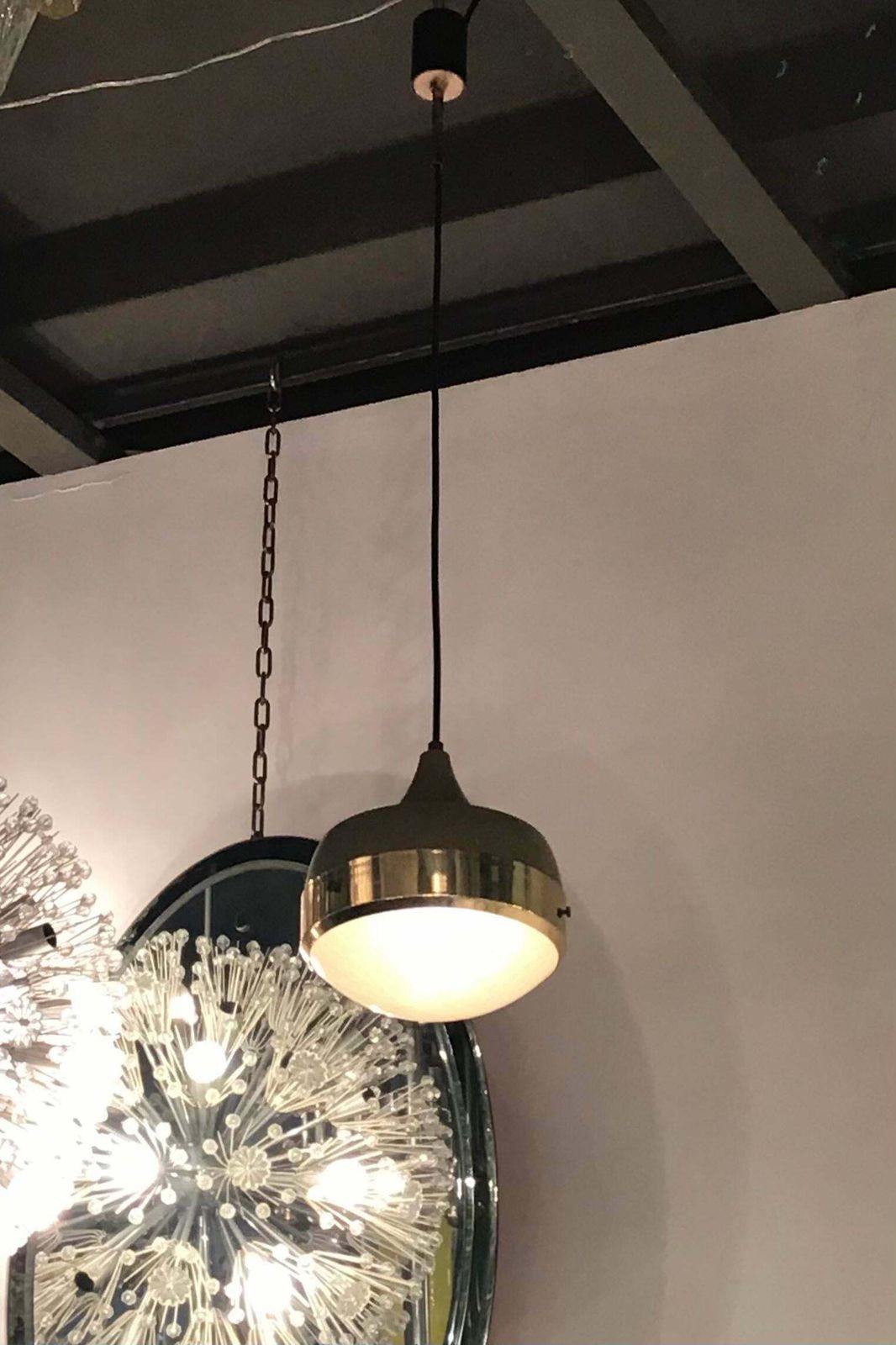 Stilnovo Chandelier Brass Glass Metal, 1960, Italy photo 1899.0