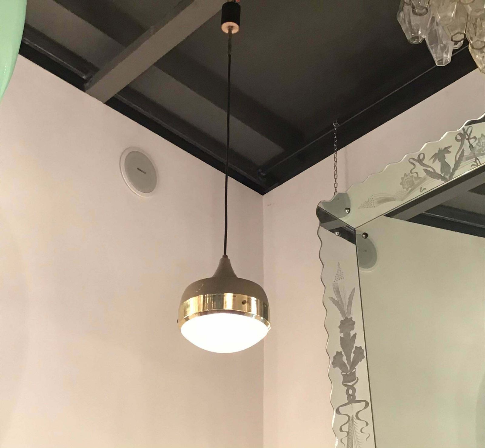 photo furniture Stilnovo Chandelier Brass Glass Metal, 1960, Italy