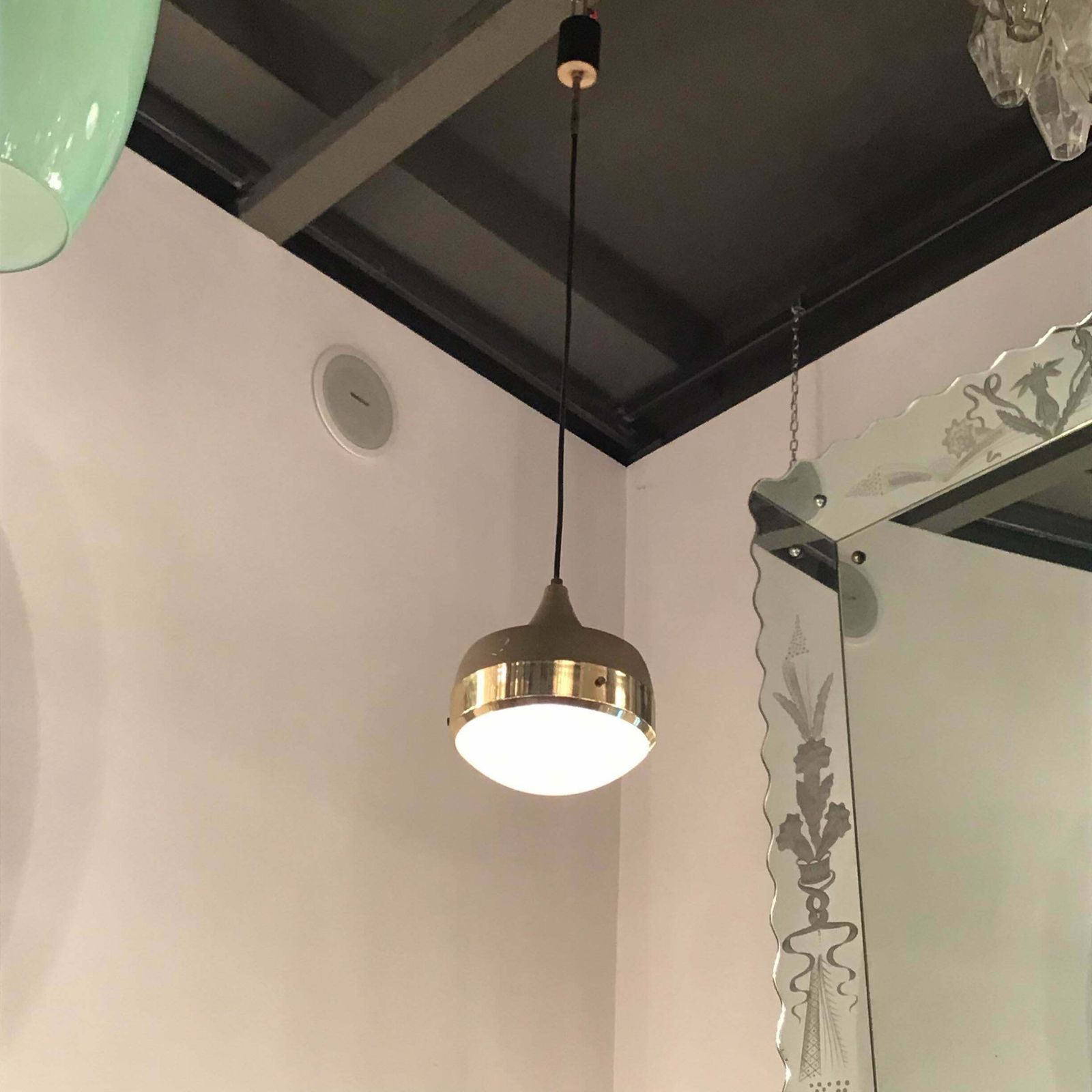 1899.0 Stilnovo Chandelier Brass Glass Metal, 1960, Italy photo