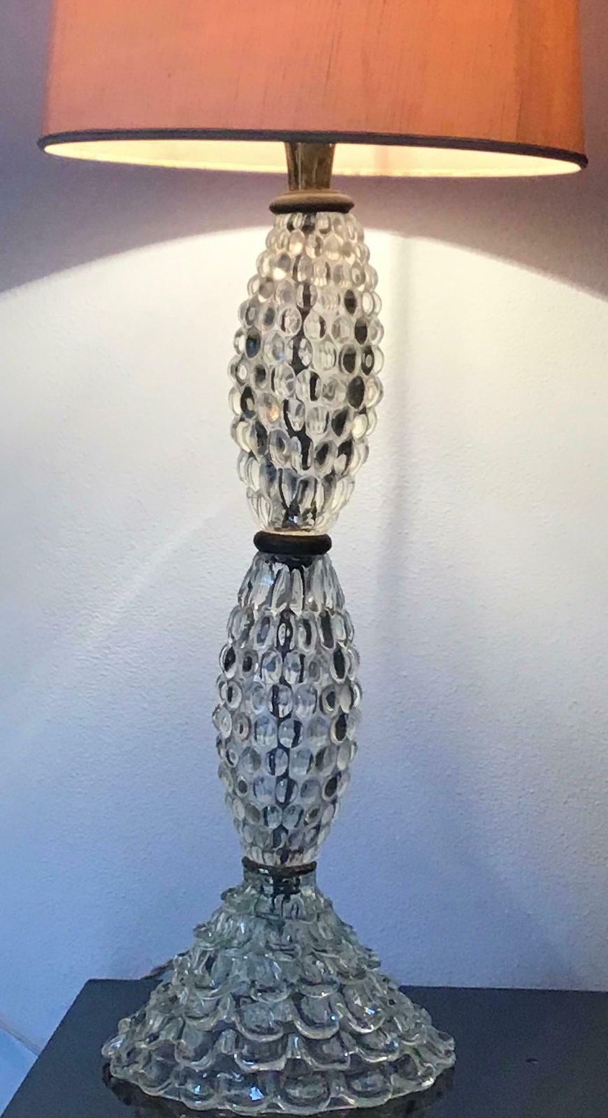Barovier & Toso Table Lamp Murano Glass Brass Fabric Lampshade, 1940, Italy photo 4340.0