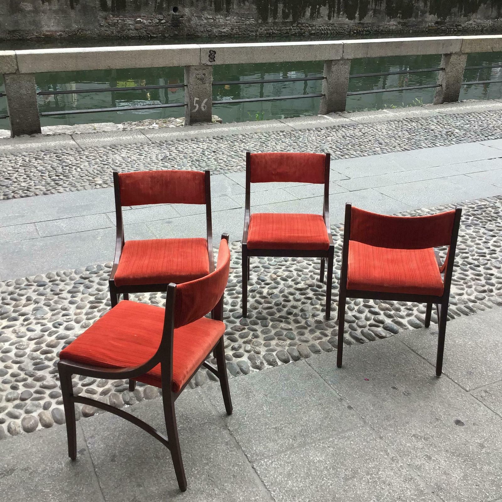photo for sale Ico Parisi “Cassina” Chairs Wood Velvet Padded Seat And Back, 1960, Italy