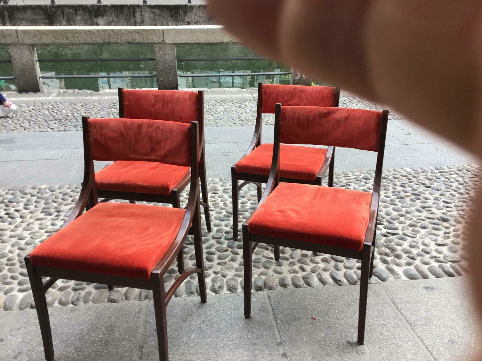 photo buy Ico Parisi “Cassina” Chairs Wood Velvet Padded Seat And Back, 1960, Italy
