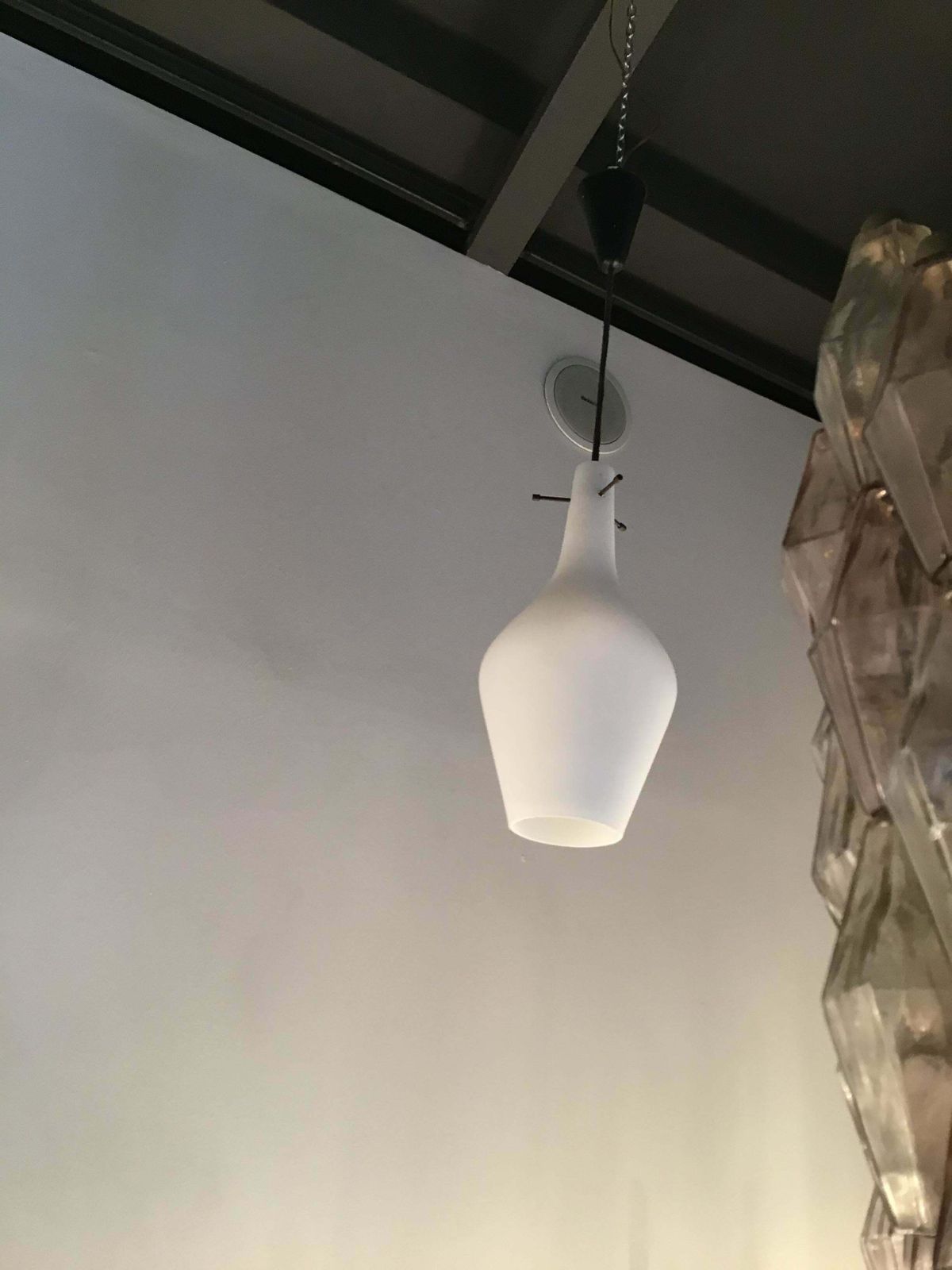 photo furniture Stilnovo Chandelier Opaline Glass Brass Plex. 1950 Italy