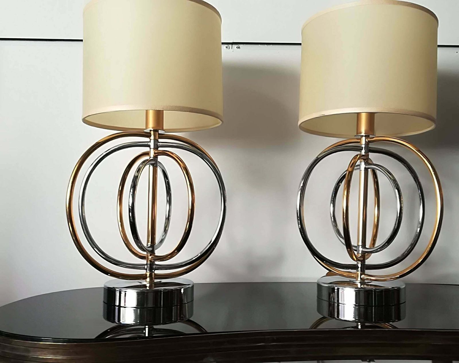 Pair Of Brass And Gold Italian Table Lamps 1960. photo furniture