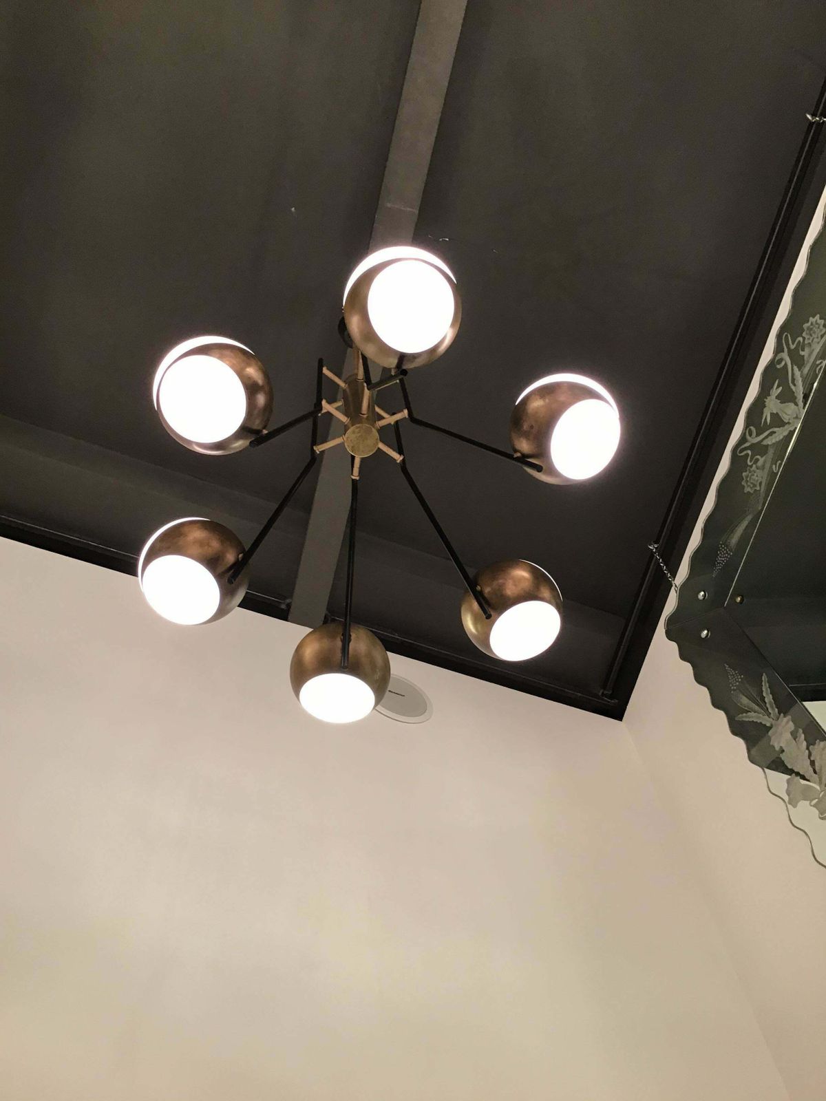Stilnovo Style Chandelier Brass Opaline Glass Iron, 1950, Italy photo Lighting