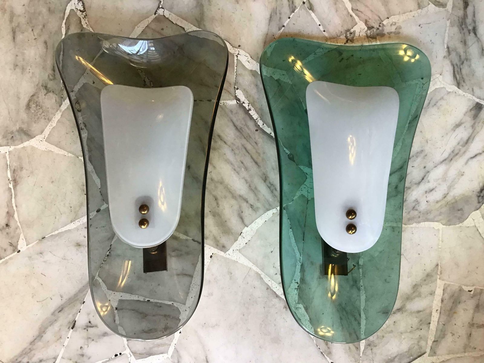 Pair Of Fontana Arte Emerald Green And Greynglass Italian Sconces, 1960 photo Lighting