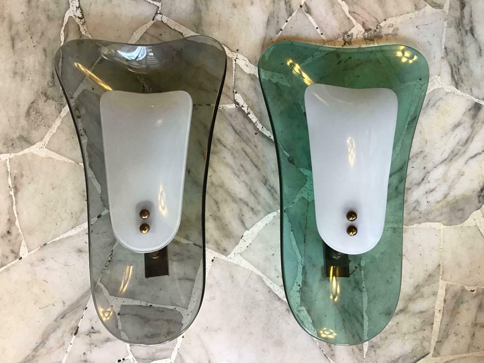 Pair Of Fontana Arte Emerald Green And Greynglass Italian Sconces, 1960 photo 4972.0
