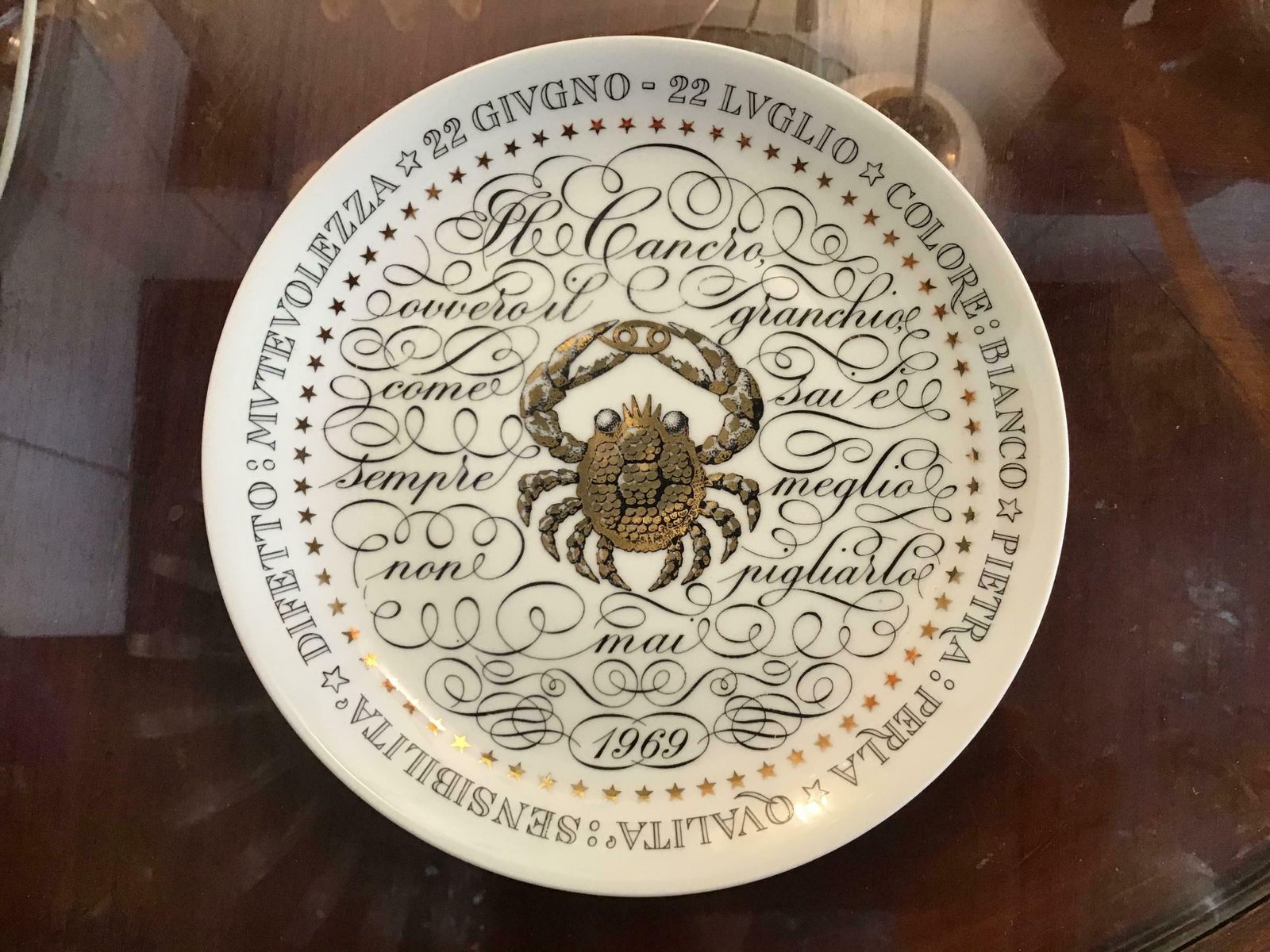 Piero Fornasetti Plate Zodiac Sign Cancer Porcelain 1969 Italy photo Home Decor