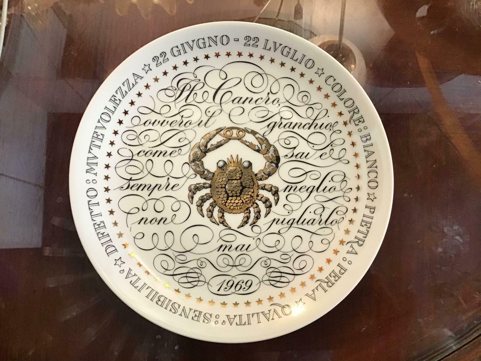 Piero Fornasetti Plate Zodiac Sign Cancer Porcelain 1969 Italy photo 453.0
