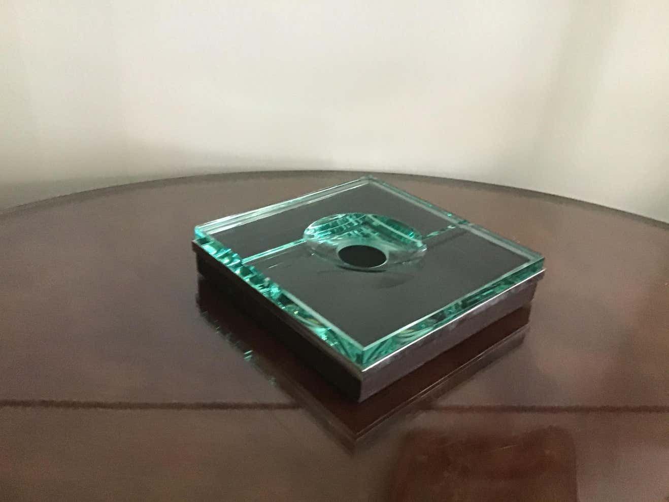 Fontana Arte Ashtray Glass Metal Crome, 1960, Italy photo for sale