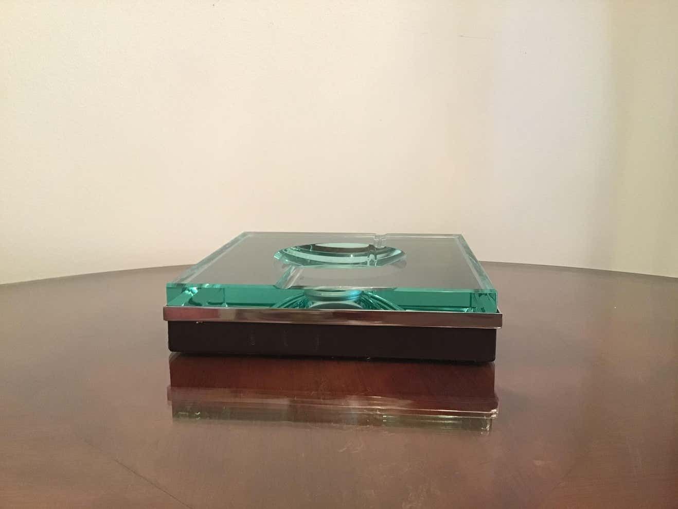 Home Decor Fontana Arte Ashtray Glass Metal Crome, 1960, Italy photo