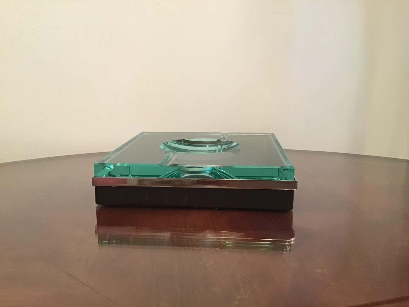 1085.0 Fontana Arte Ashtray Glass Metal Crome, 1960, Italy photo
