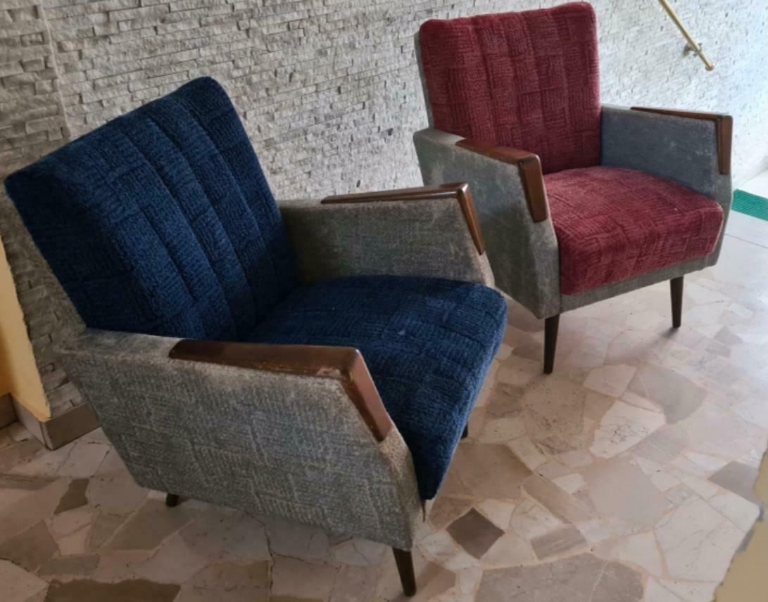Gio Ponti “Stile” Armchairs Couples Wood Stuffing Cloth, 1950, Italy photo furniture