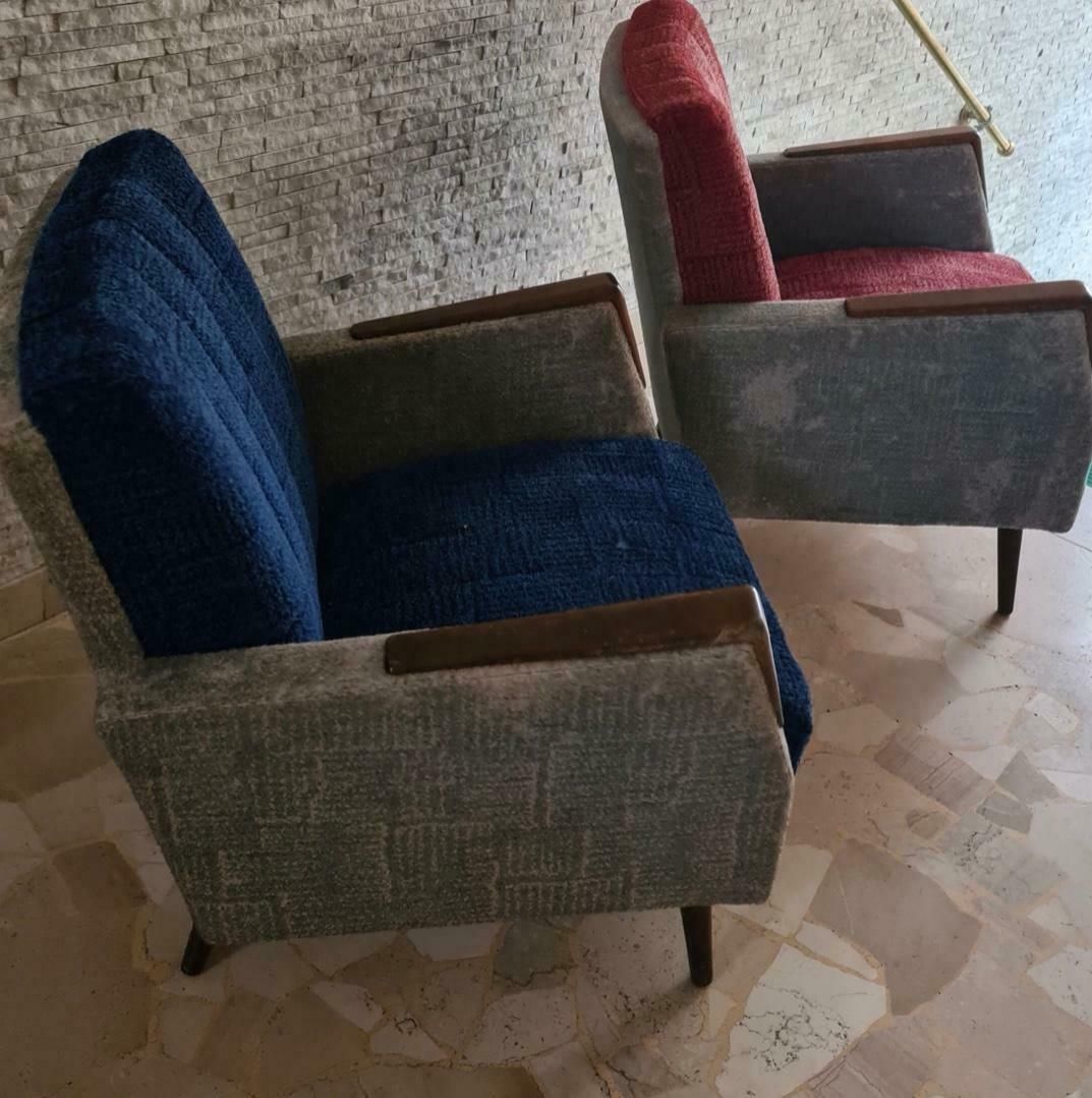 Gio Ponti “Stile” Armchairs Couples Wood Stuffing Cloth, 1950, Italy photo for sale