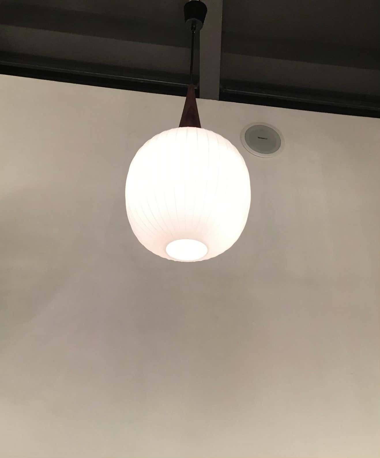 photo for sale Stilnovo Stile Chandelier Opaline Glass Wood Metal, 1965, Italy