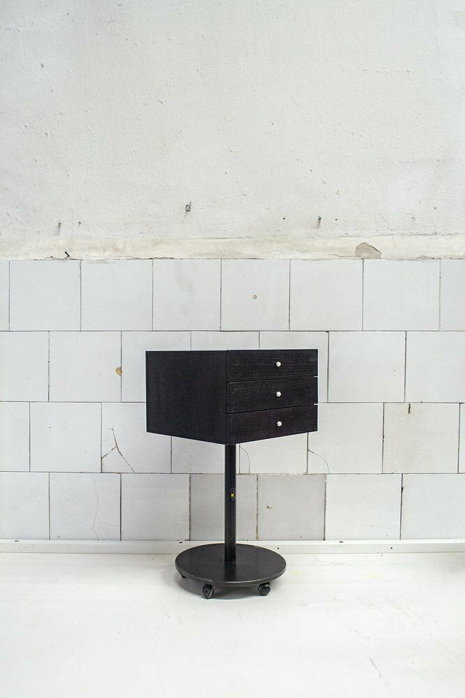 Bedside Table In Wood And Painted Iron With Marble Details, 80s photo furniture