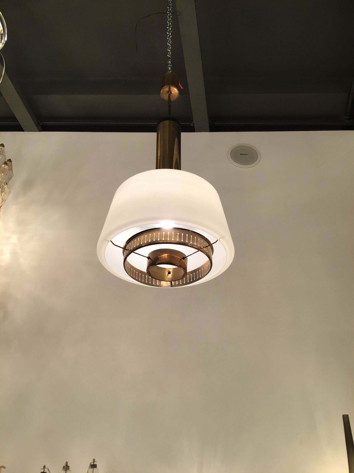 4340.0 Stilnovo Chandelier Brass Opaline Glass 1955 Italy photo