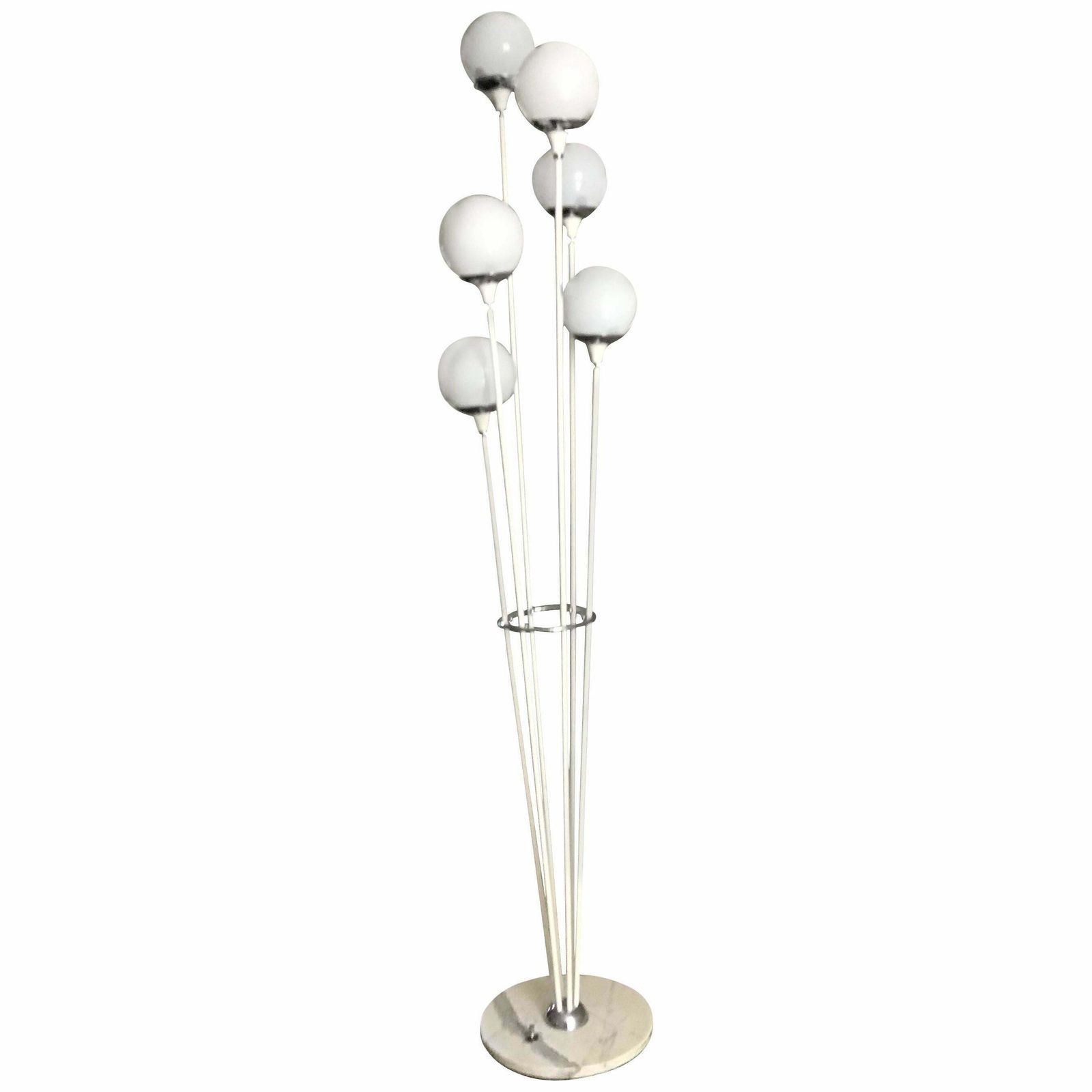Stilnovo Style Floor Lamp Glass Marble Metal, 6 Lights, 1950, Italy “Alberello”