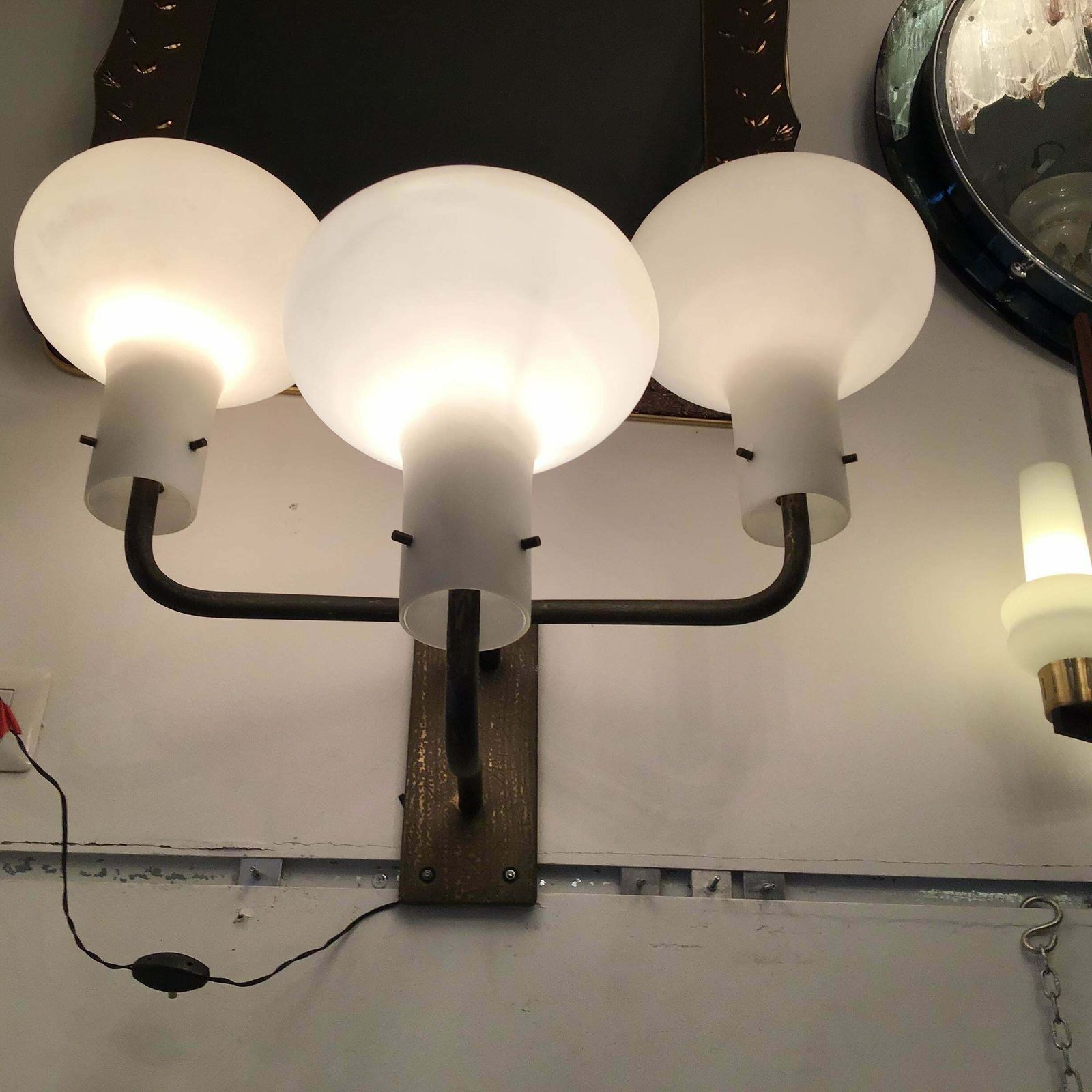 Lighting Ignazio Gardella Azucena Sconces Brass Opaline Glass 1955 Italy photo