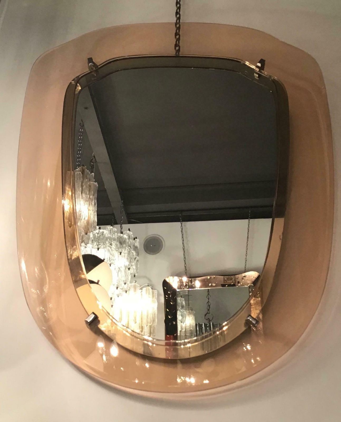 Cristal Art Mirror Glass Metal Crome 1955 Italy photo furniture
