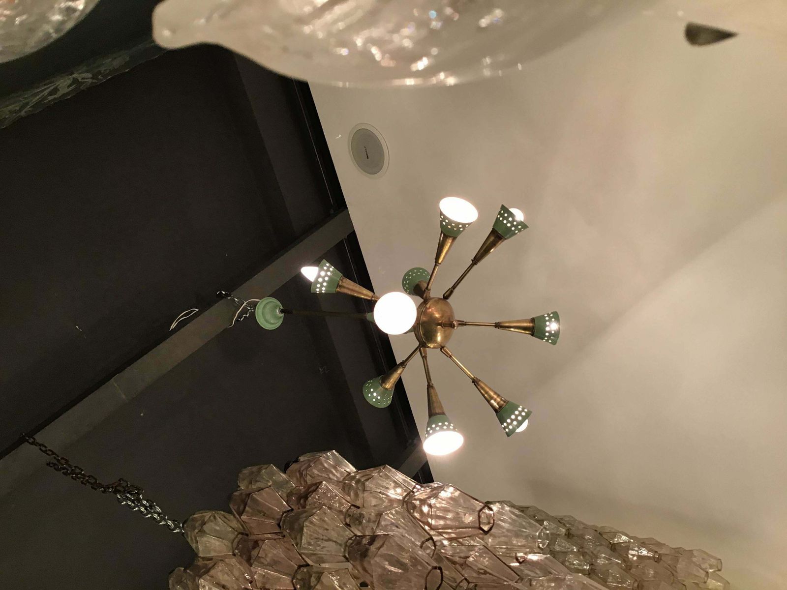 Stilnovo Style Chandelier With 9 Adjustable Lights Brass Metal, 1955, Italy photo Lighting