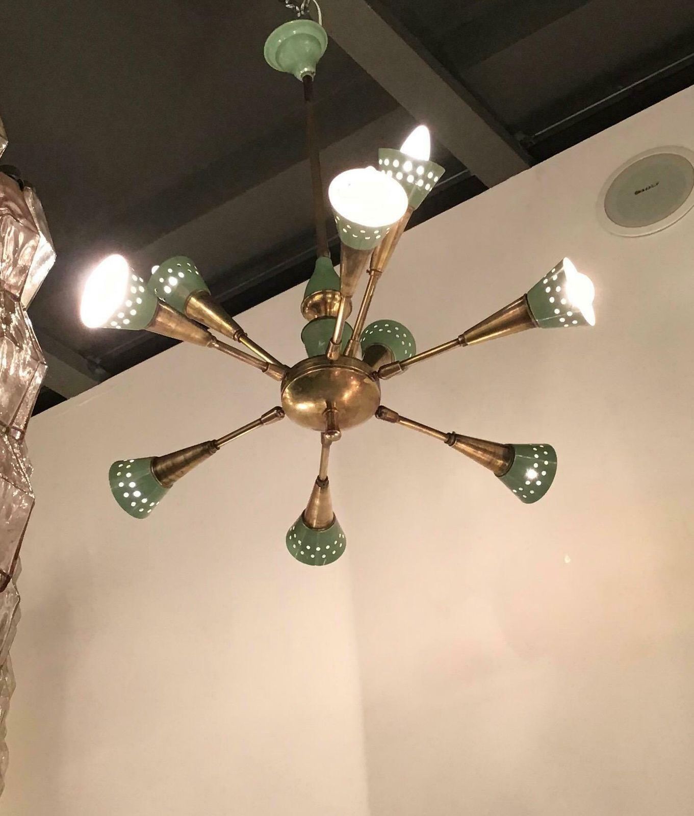 Stilnovo Style Chandelier With 9 Adjustable Lights Brass Metal, 1955, Italy photo vintage