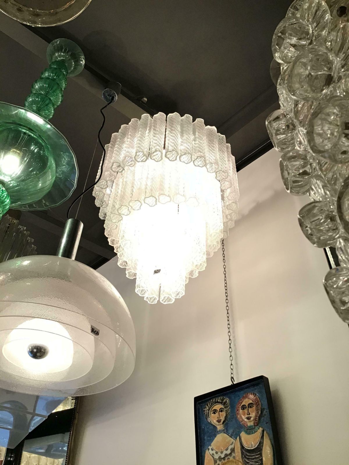 Venini Chandelier Murano Glass Iron, 1950, Italy photo vinterior