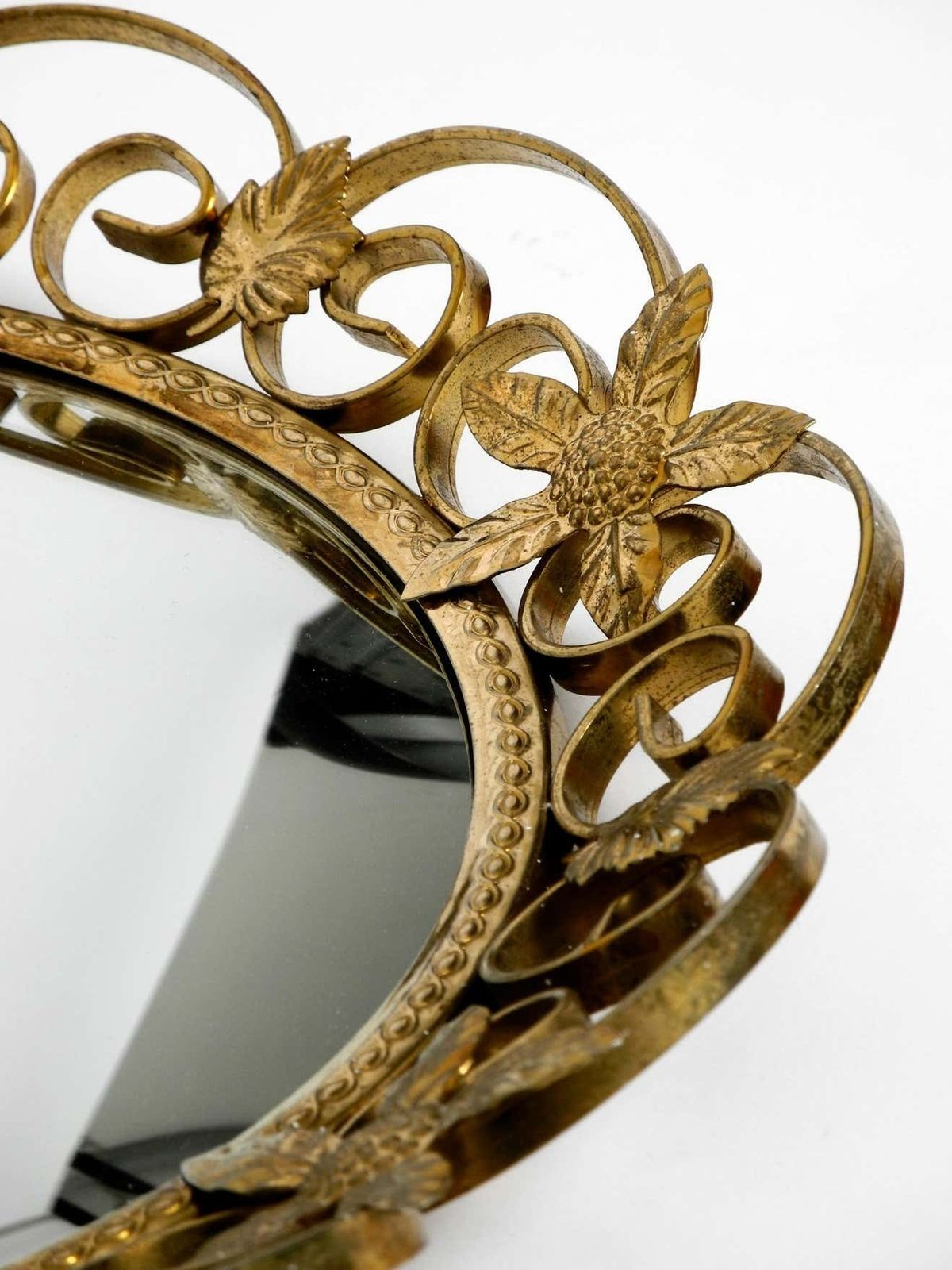 Beautiful Midcentury Brass Wall Mirror With Convex Curved Mirror Glass photo 530.0