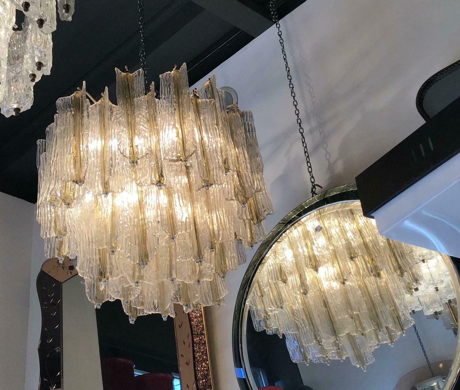 Venini “Toni Zuccheri” Chandelier Murano Glass Iron Brass 1950 Italy photo Lighting