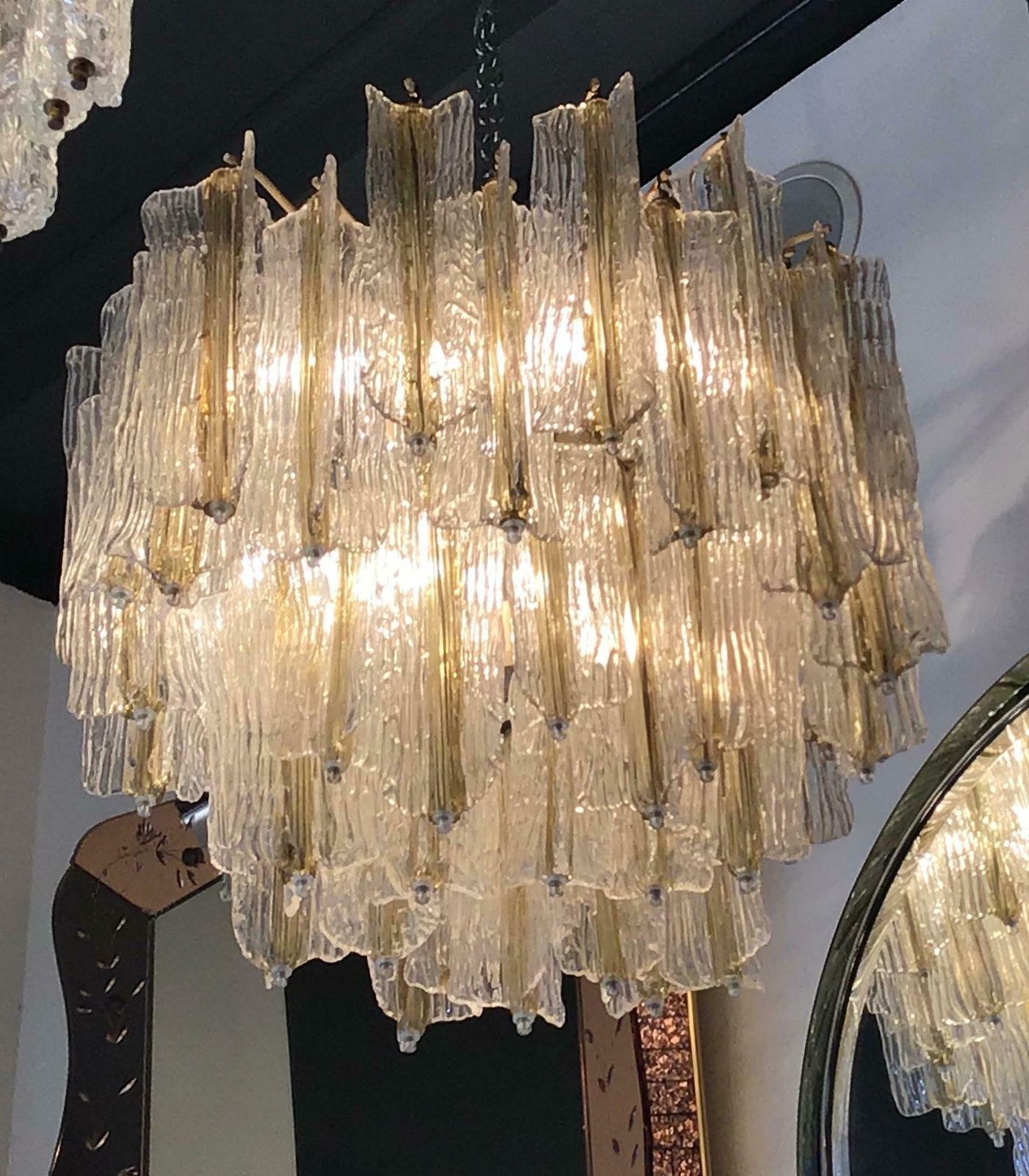 Venini “Toni Zuccheri” Chandelier Murano Glass Iron Brass 1950 Italy photo vinterior