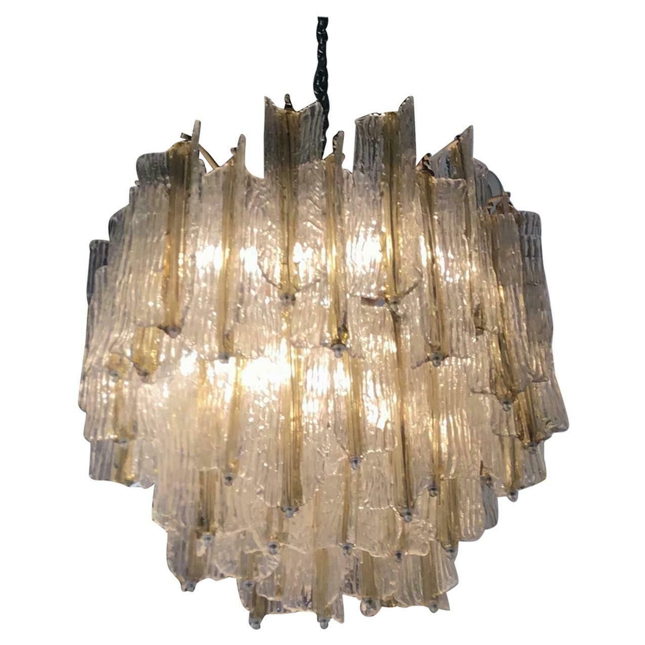 6781.0 Venini “Toni Zuccheri” Chandelier Murano Glass Iron Brass 1950 Italy photo