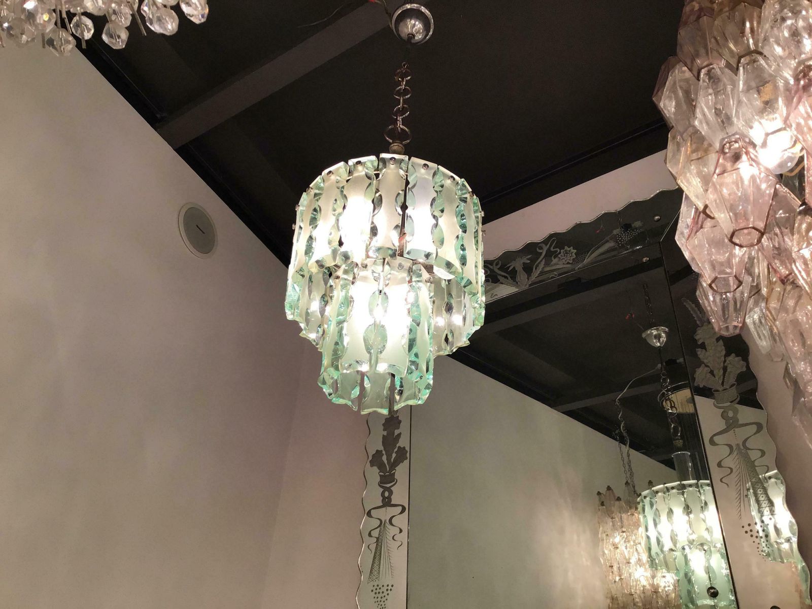 Cristal Arte Chandelier Glass Metal Crome, 1960, Italy photo furniture