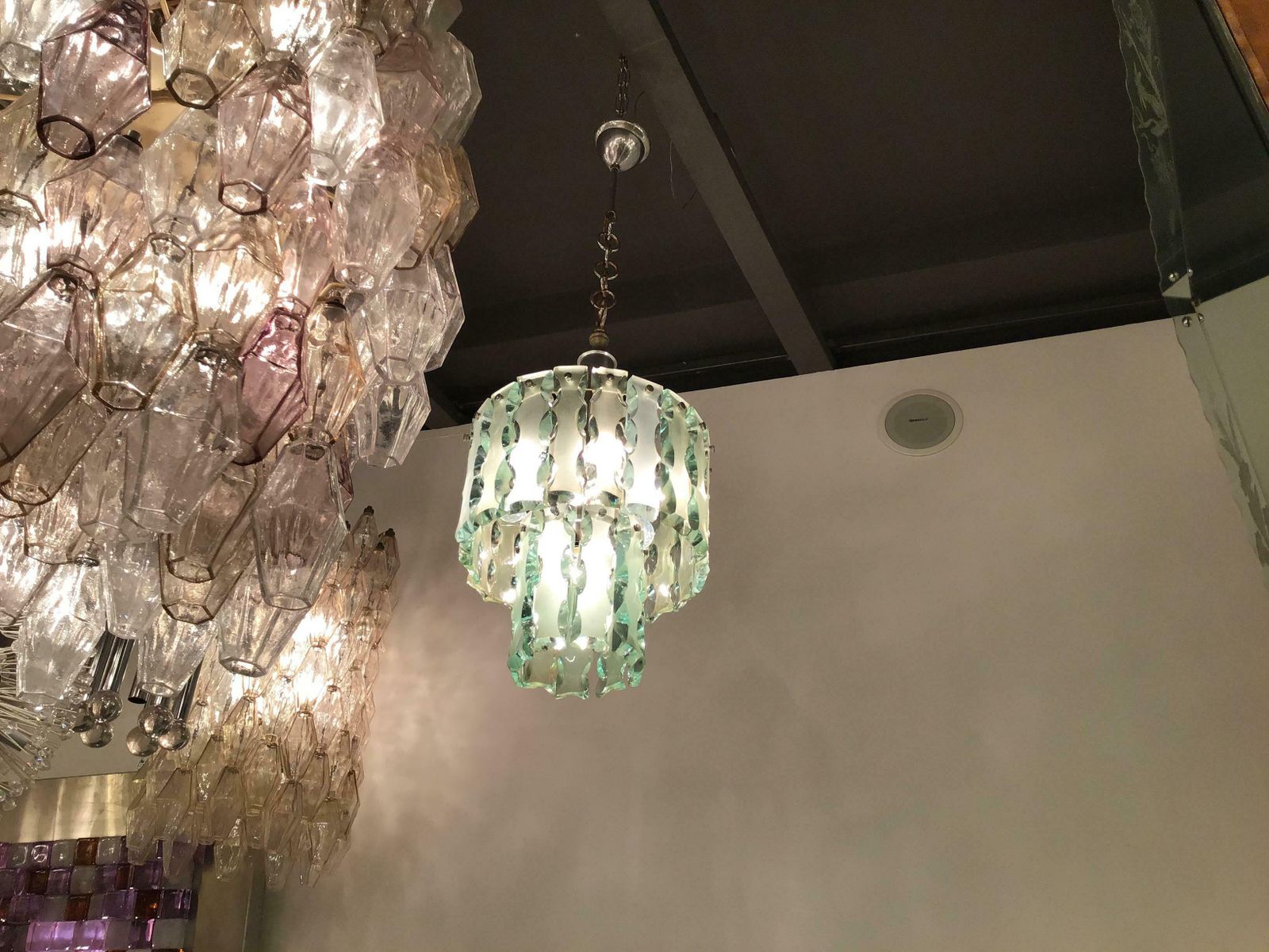 Cristal Arte Chandelier Glass Metal Crome, 1960, Italy photo vintage