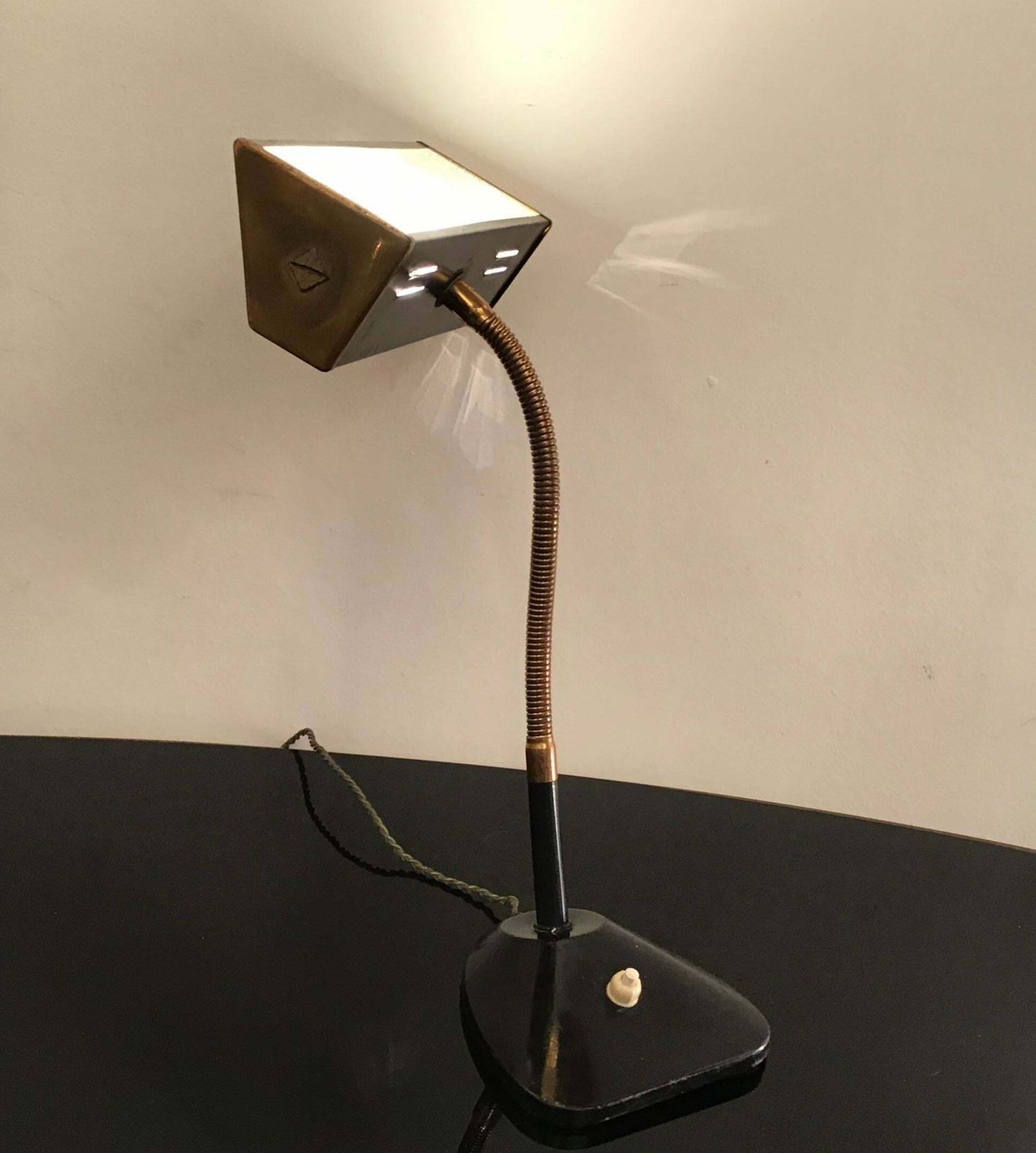 Lighting Stilnovo Style Table Lamp Brass Glass Metal, 1950, Italy photo