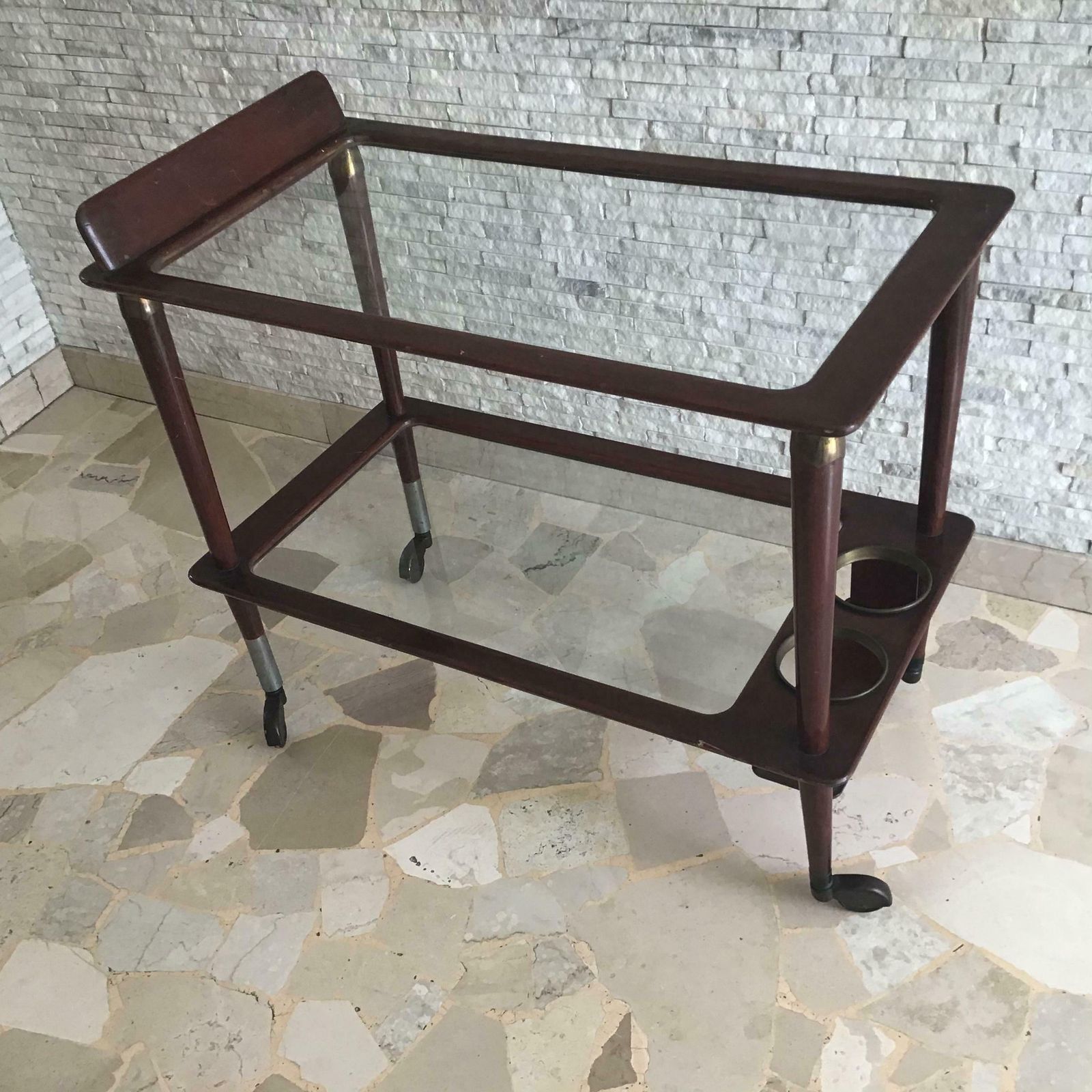Cesare Lacca Trolley For Food And Bottles Brass Wood Glass Metal Crome 1950italy photo vinterior