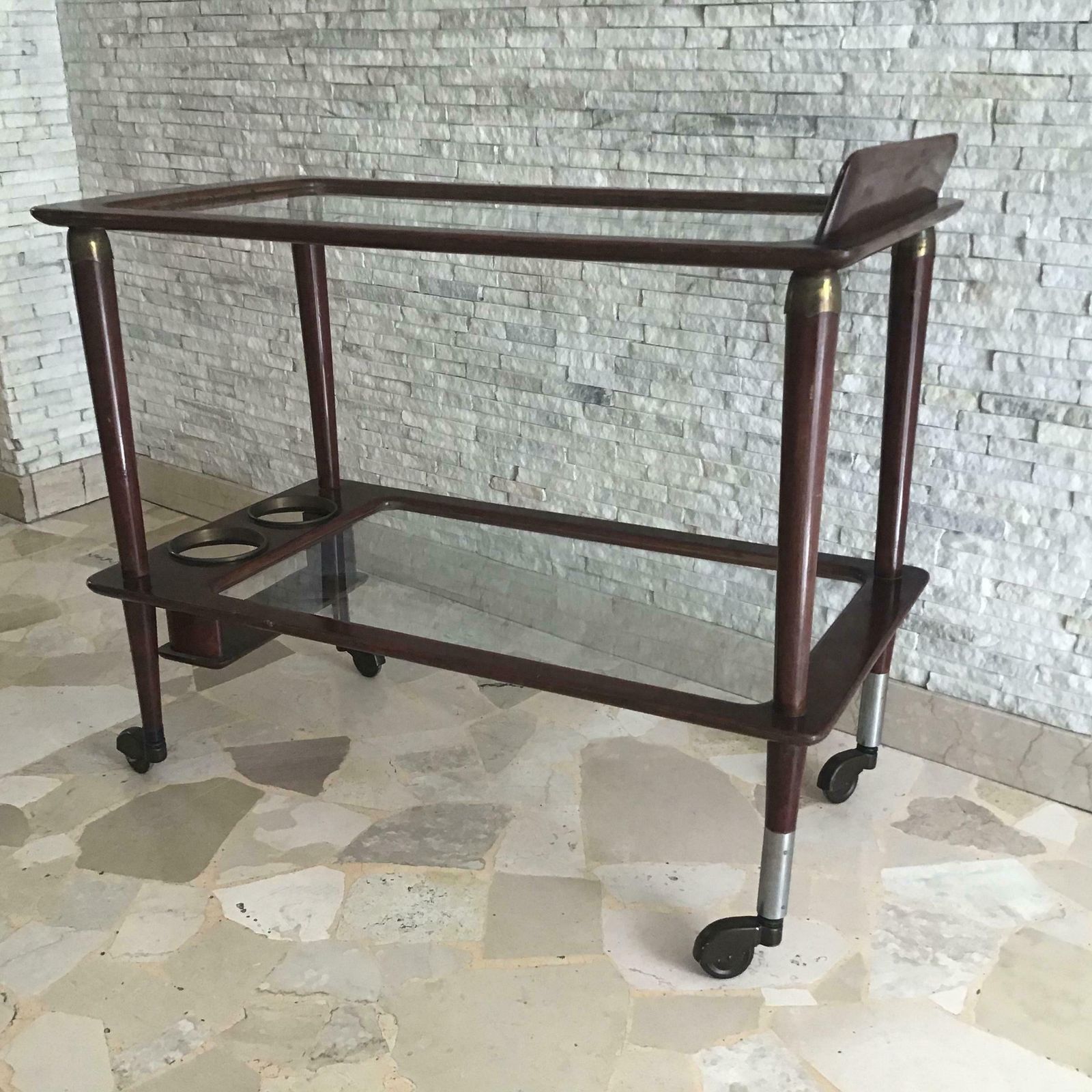Cesare Lacca Trolley For Food And Bottles Brass Wood Glass Metal Crome 1950italy photo buy