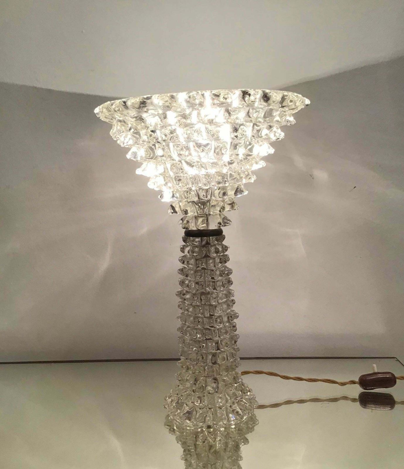 Barovier E Toso Table Lamp “Rostrato” Murano Glass Brass 1940 Italy photo vintage